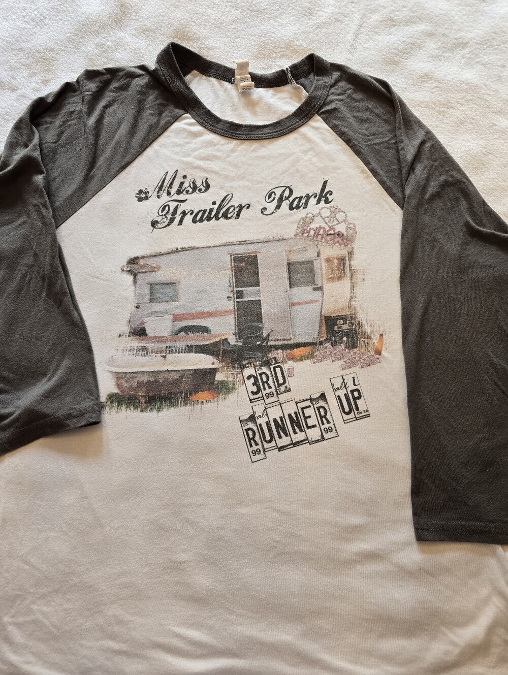 Bella Canvas White and Gray Raglan 'Miss Trailer Park' Tee